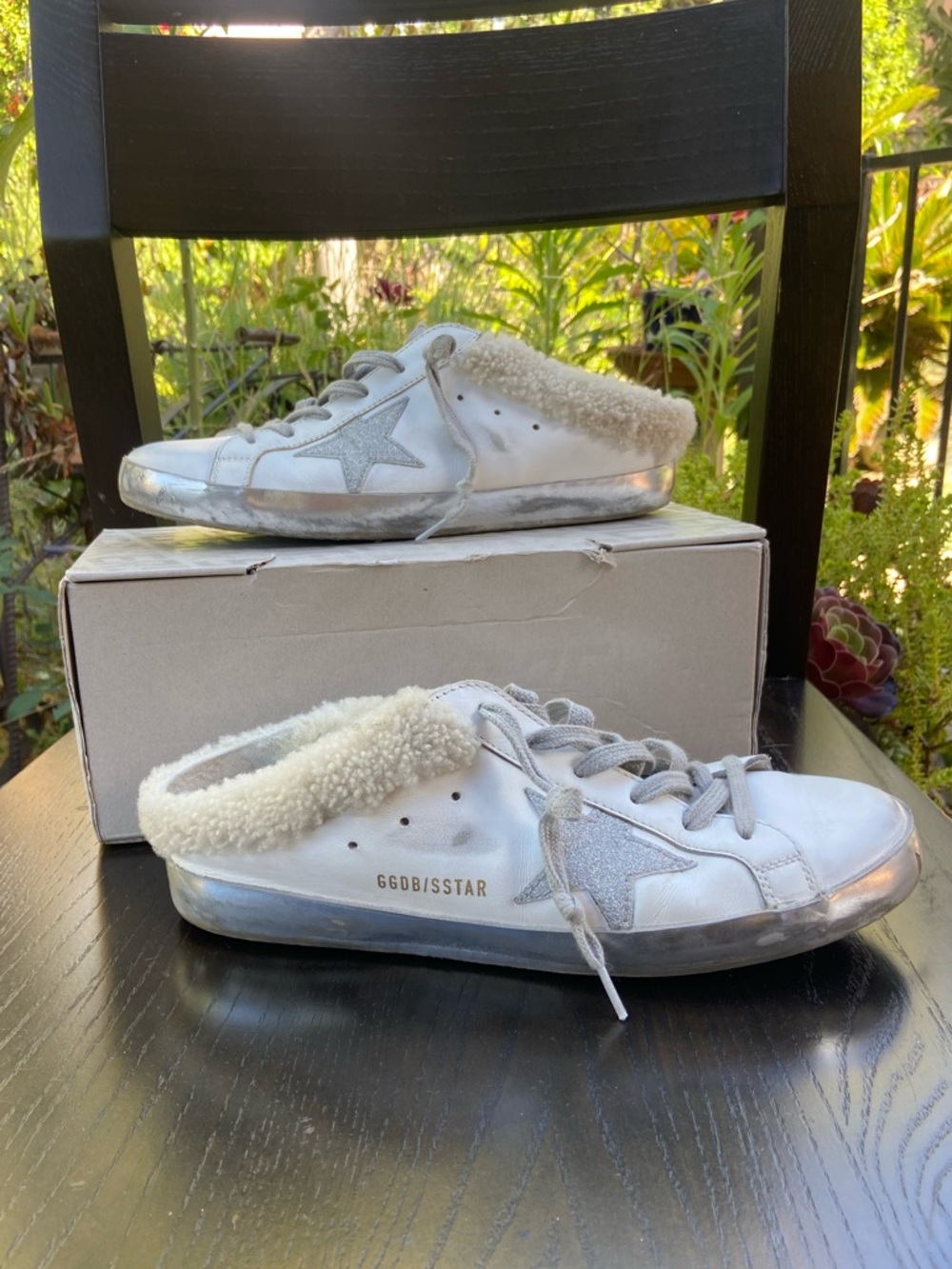 Golden Goose White Leather Star Slip-On Sneaker Mule with Shearling